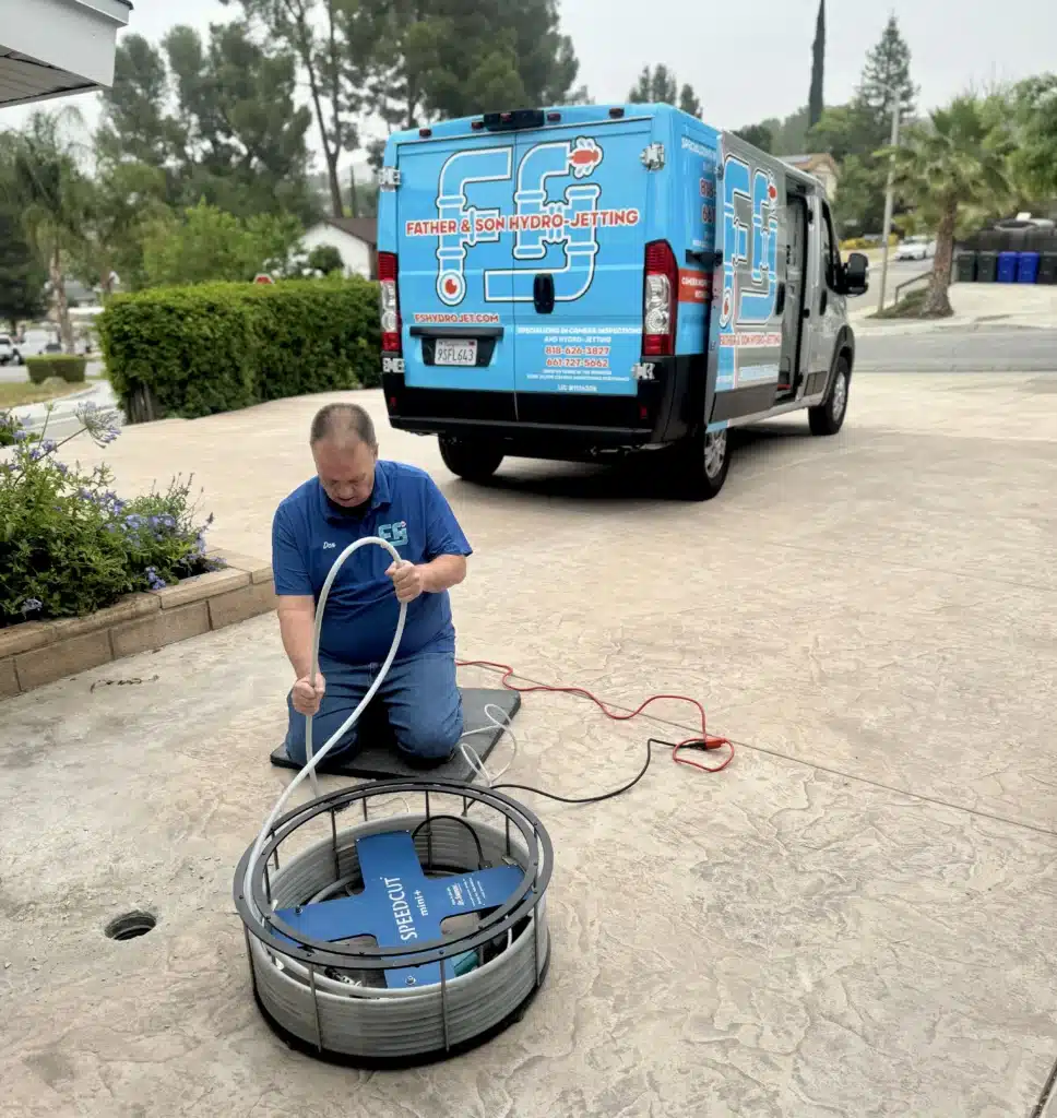 Father & Son Hydro-Jetting technician performing sewer camera inspection